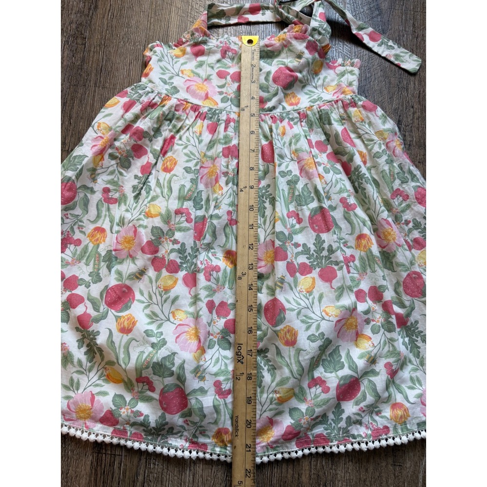Sigrid Olsen Kids Floral Strawberry Halter Dress Size 7 Pink Green Pom Pom Trim - Picture 5 of 8